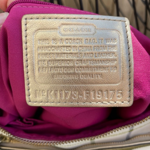 Coach Peyton Tattersall Crossbody Bag Plaid Purse White Gold Leather - Picture 15 of 16